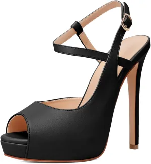 Joseywade Women Slingback Peep Toe Platform Pumps High Heel Sandals 5" Stiletto Heel Party Dress Shoes