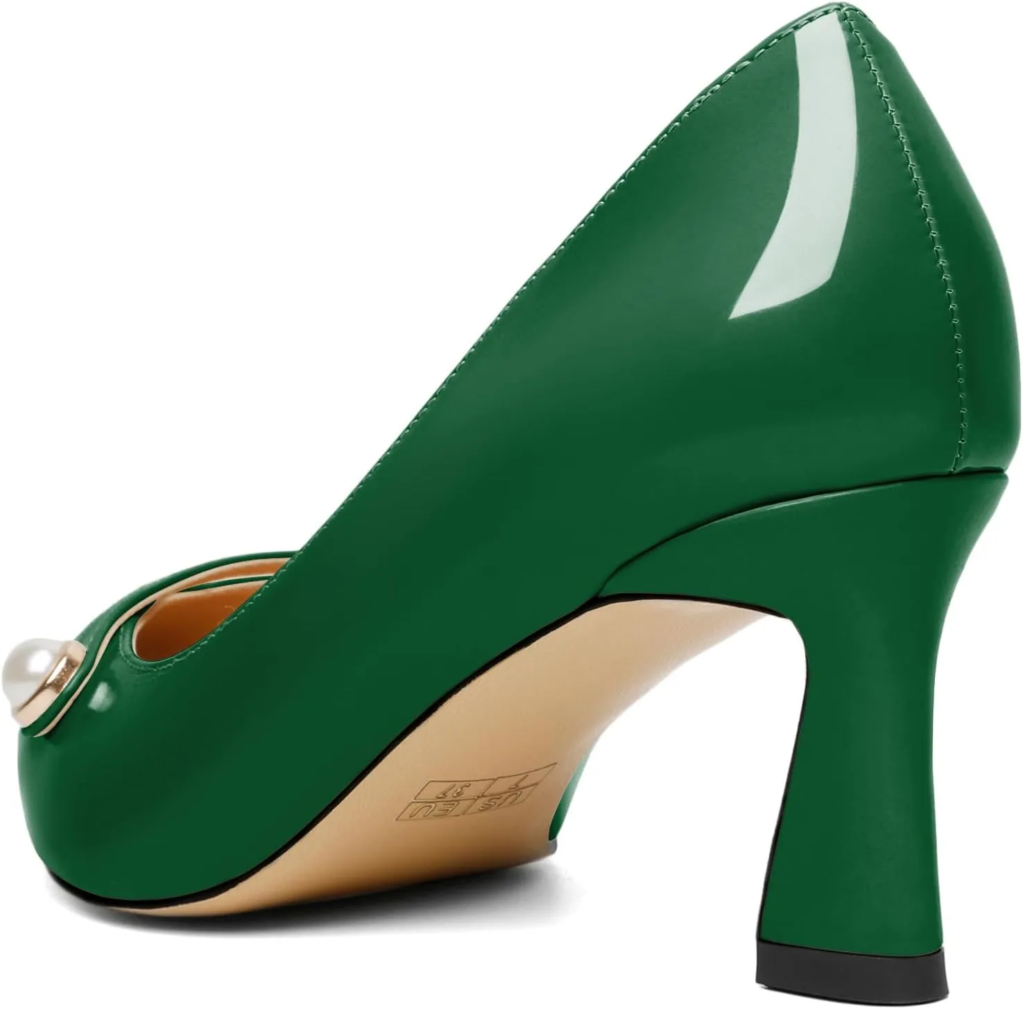 Joseywade Women's Low Heel Pumps 2.5 Inch Closed Pointed Toe Kitten Heels Slip On Business Pearl Dressy Shoes