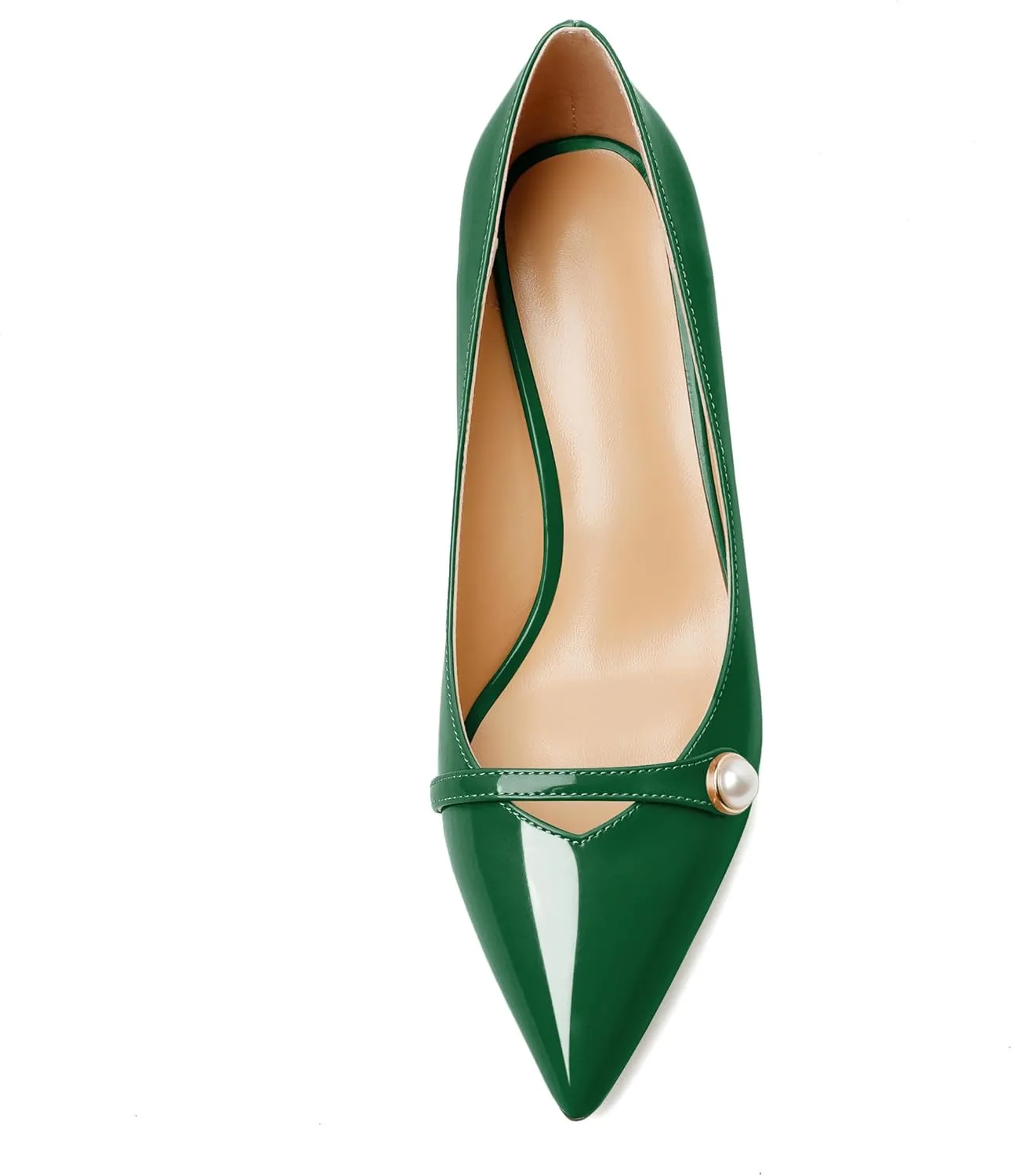 Joseywade Women's Low Heel Pumps 2.5 Inch Closed Pointed Toe Kitten Heels Slip On Business Pearl Dressy Shoes