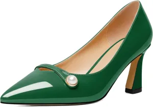 Joseywade Women's Low Heel Pumps 2.5 Inch Closed Pointed Toe Kitten Heels Slip On Business Pearl Dressy Shoes