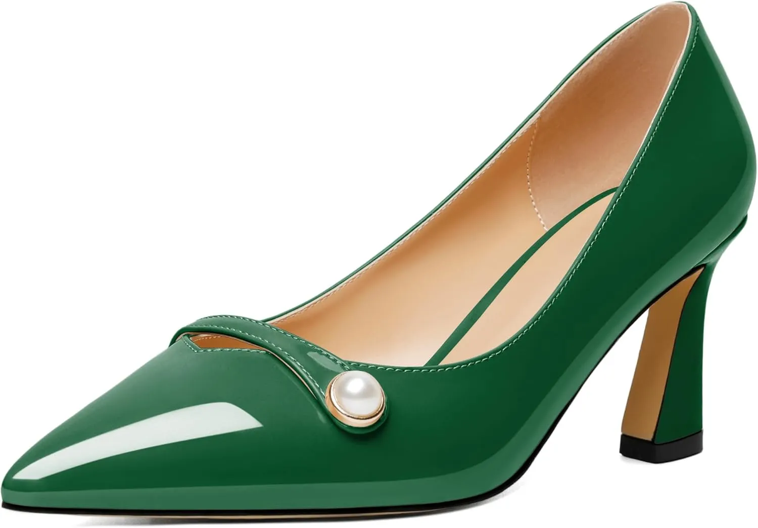 Joseywade Women's Low Heel Pumps 2.5 Inch Closed Pointed Toe Kitten Heels Slip On Business Pearl Dressy Shoes