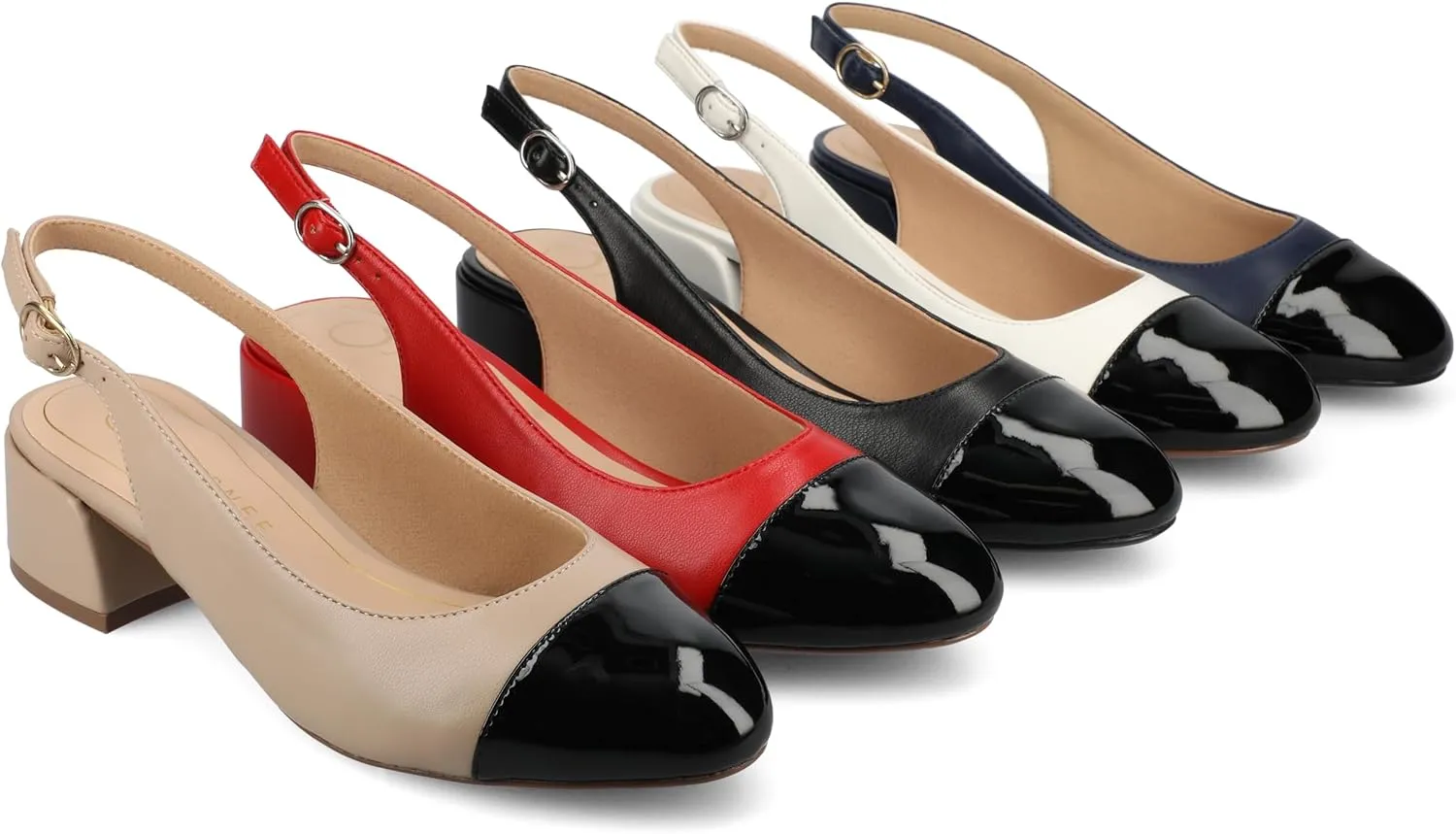 Journee Collection Womens Sammie Sling Back Dress Pumps Round Cap Toe Cushioned Block Heel Two Tone Spring Summer Shoes
