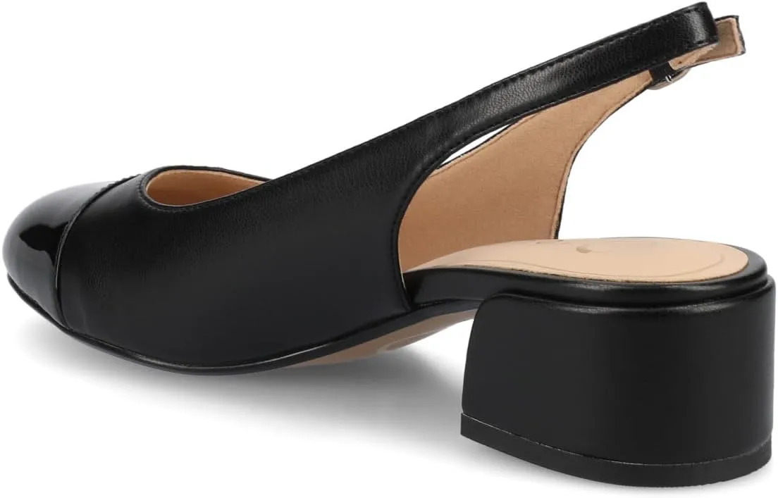 Journee Collection Womens Sammie Sling Back Dress Pumps Round Cap Toe Cushioned Block Heel Two Tone Spring Summer Shoes