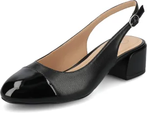 Journee Collection Womens Sammie Sling Back Dress Pumps Round Cap Toe Cushioned Block Heel Two Tone Spring Summer Shoes
