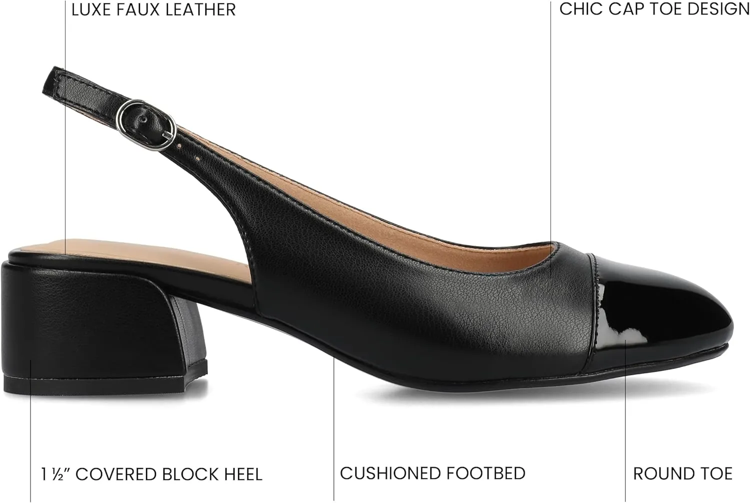 Journee Collection Womens Sammie Sling Back Dress Pumps Round Cap Toe Cushioned Block Heel Two Tone Spring Summer Shoes