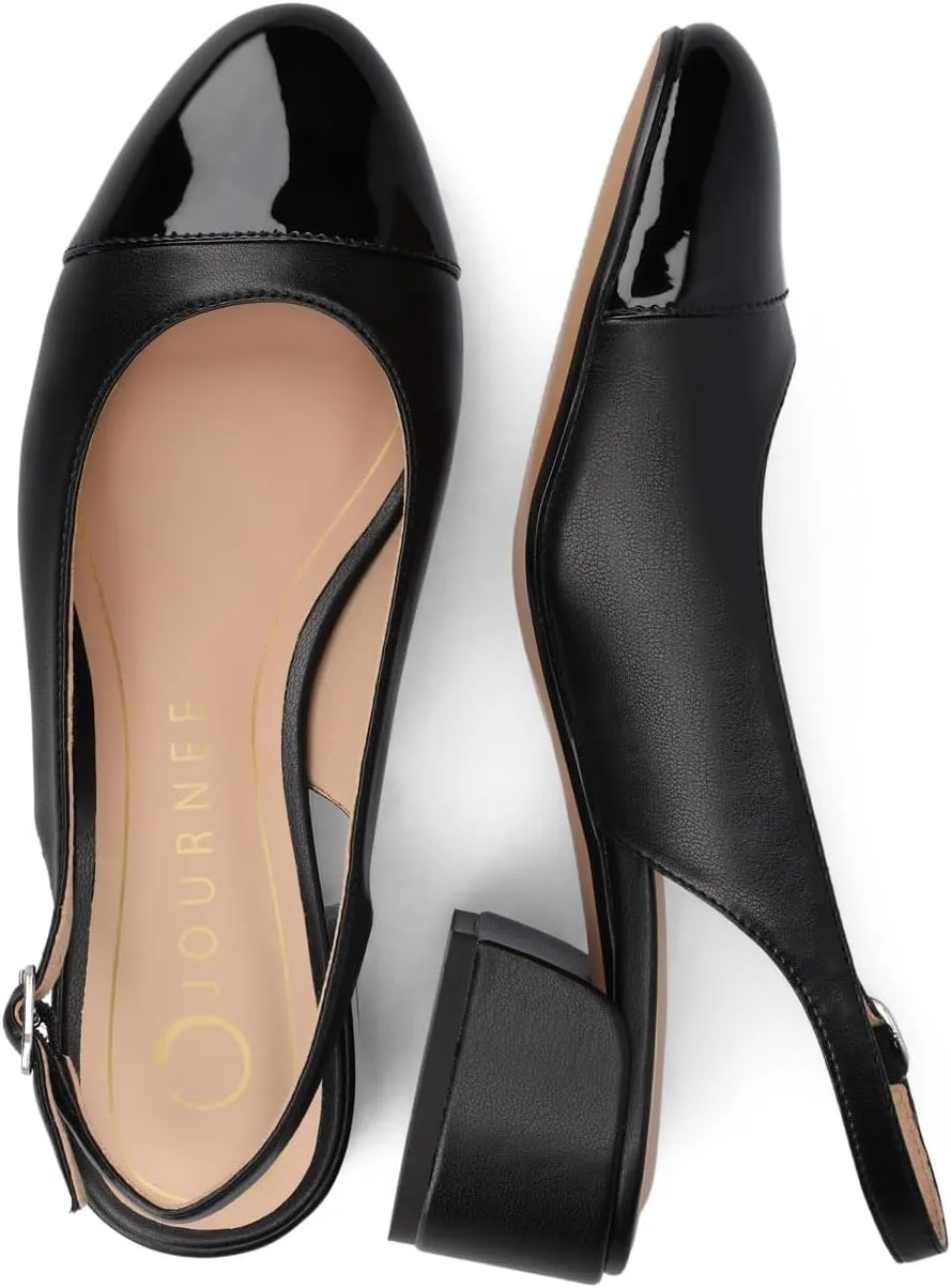 Journee Collection Womens Sammie Sling Back Dress Pumps Round Cap Toe Cushioned Block Heel Two Tone Spring Summer Shoes
