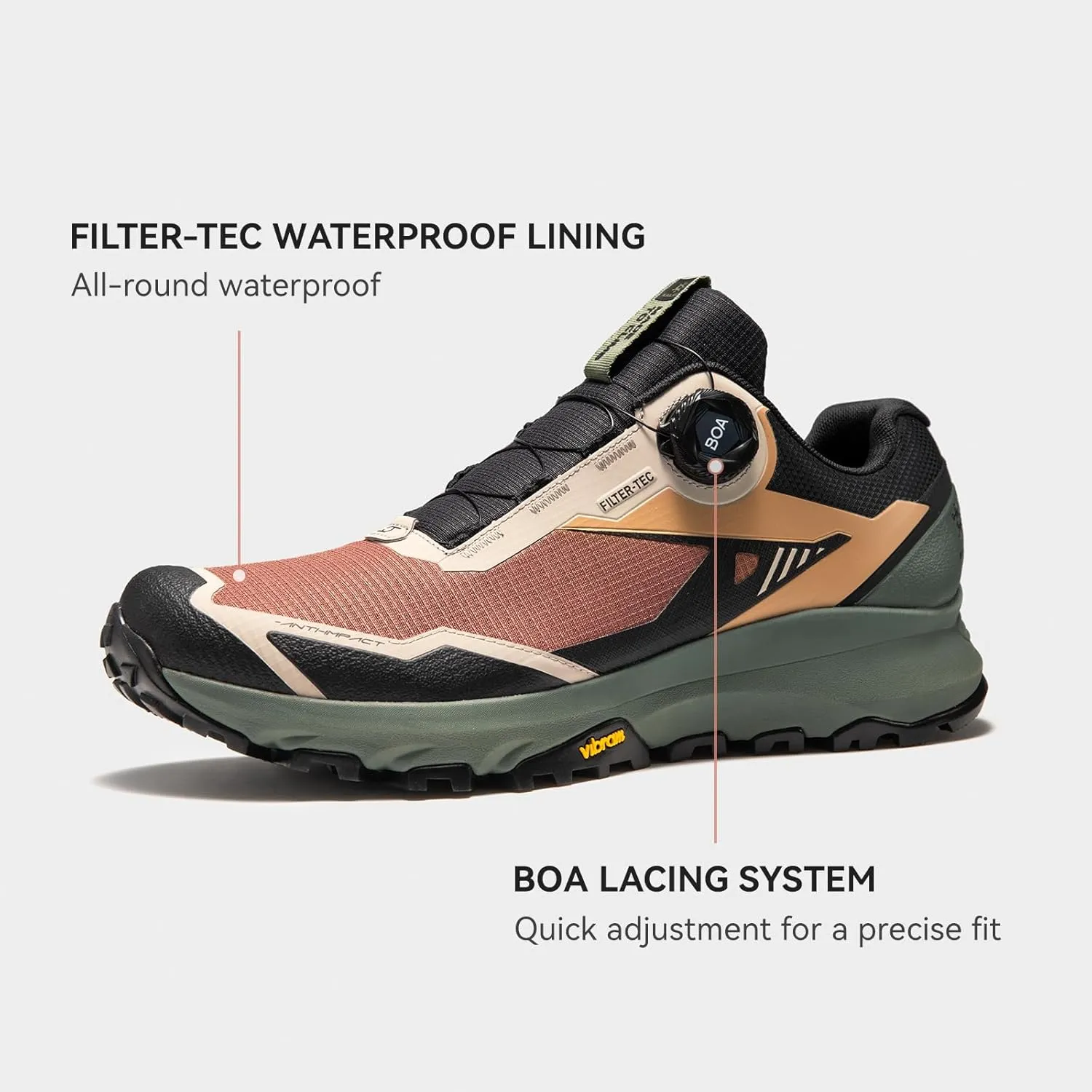 KAILAS Men's Kuocang BOA Hiking Shoe FLT Waterproof V Sole Non-Slip Shoes Lightweight Breathable Low Height Outdoor Trailing Trekking Shoes