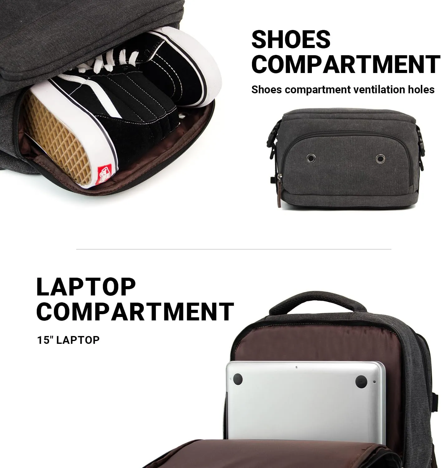 KAUKKO Canvas Travel Backpack, Personal Item Airline Approved, Carry On Backpack with Multi-Pockets and Shoe Pouch, fit 15.6 inch Laptop, 40L Weekender Bag, 11-BLACK