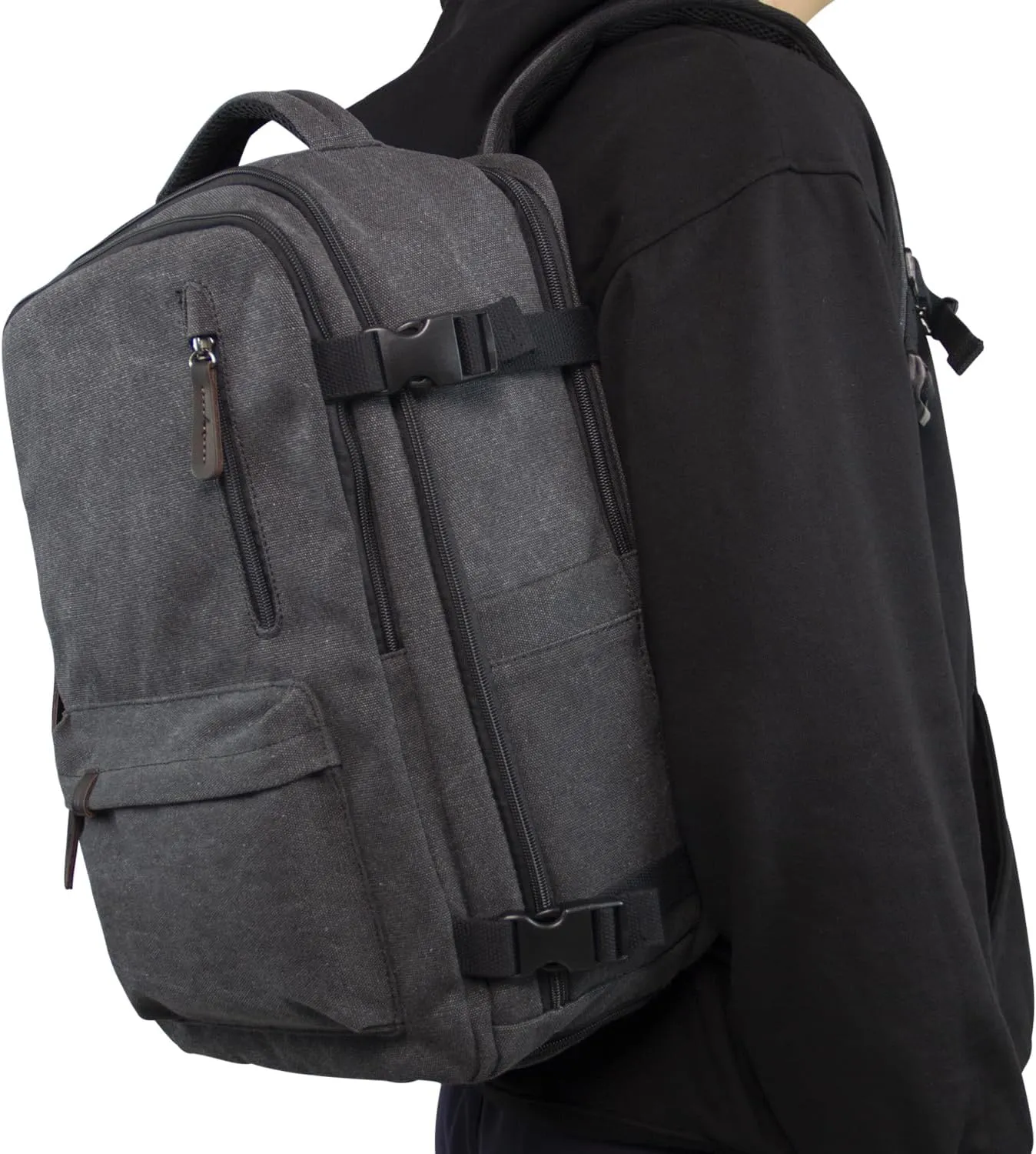 KAUKKO Canvas Travel Backpack, Personal Item Airline Approved, Carry On Backpack with Multi-Pockets and Shoe Pouch, fit 15.6 inch Laptop, 40L Weekender Bag, 11-BLACK