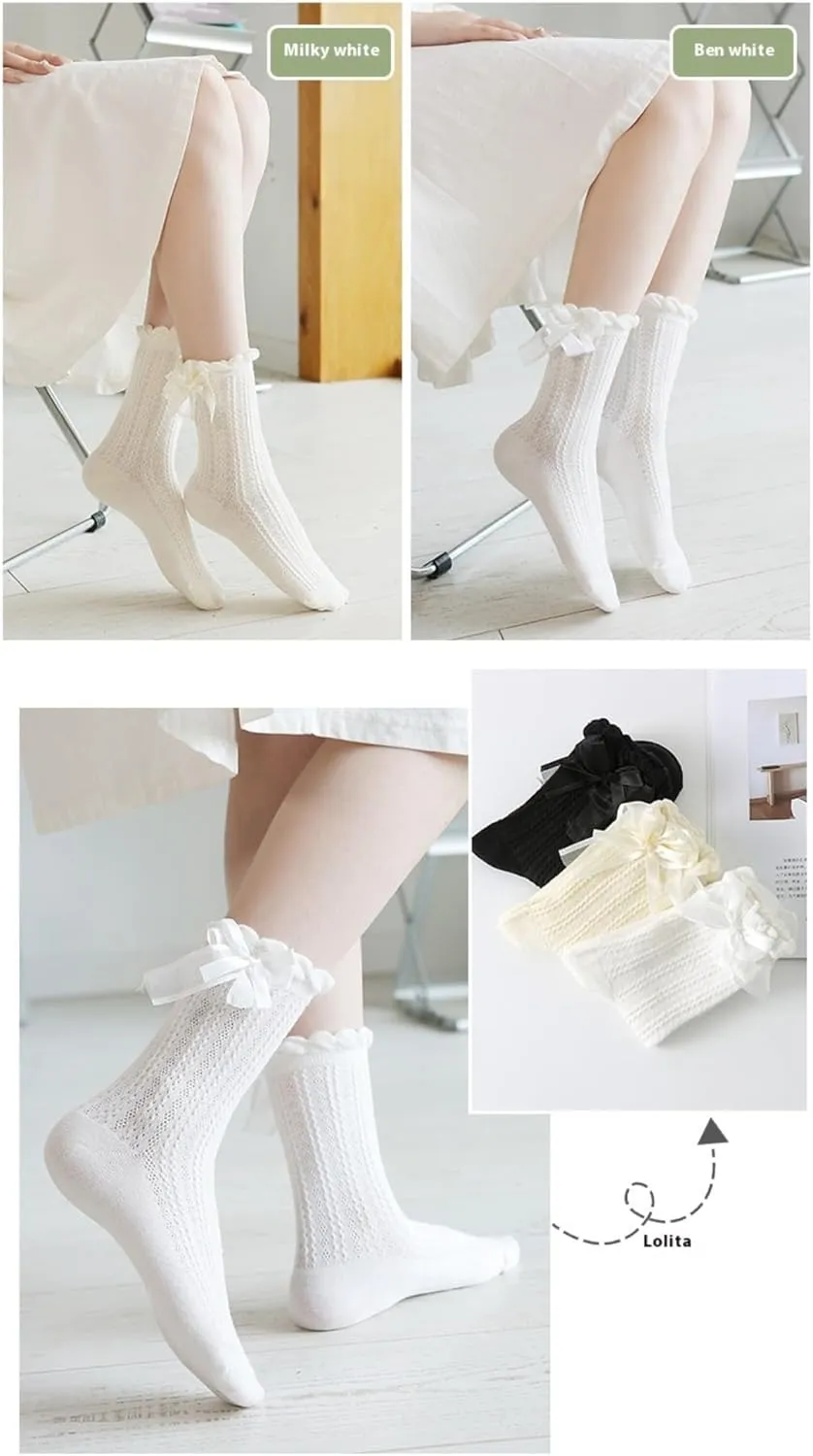 Kawaii Lolita Mary Jane Heel Rockabilly PU Pumps with Bow Lace Preppy Cute Platform Shoes for Kawaii Chic Teen, Women