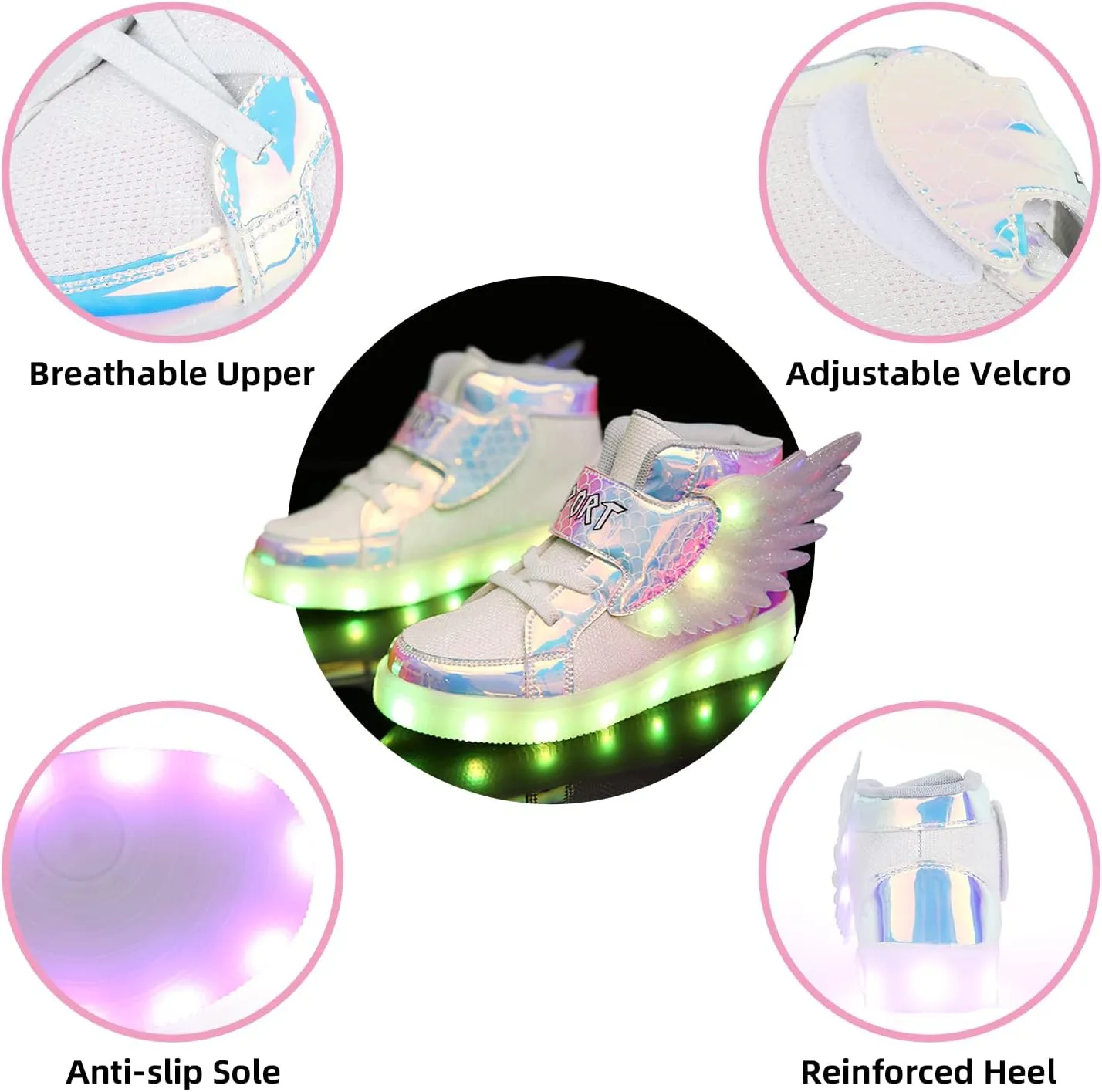 Kids Light up Shoes LED USB Charging Flashing High-top Wings Sneakers Boys Girls Trainers for Festivals Halloween Christmas New Year Party Great Gift