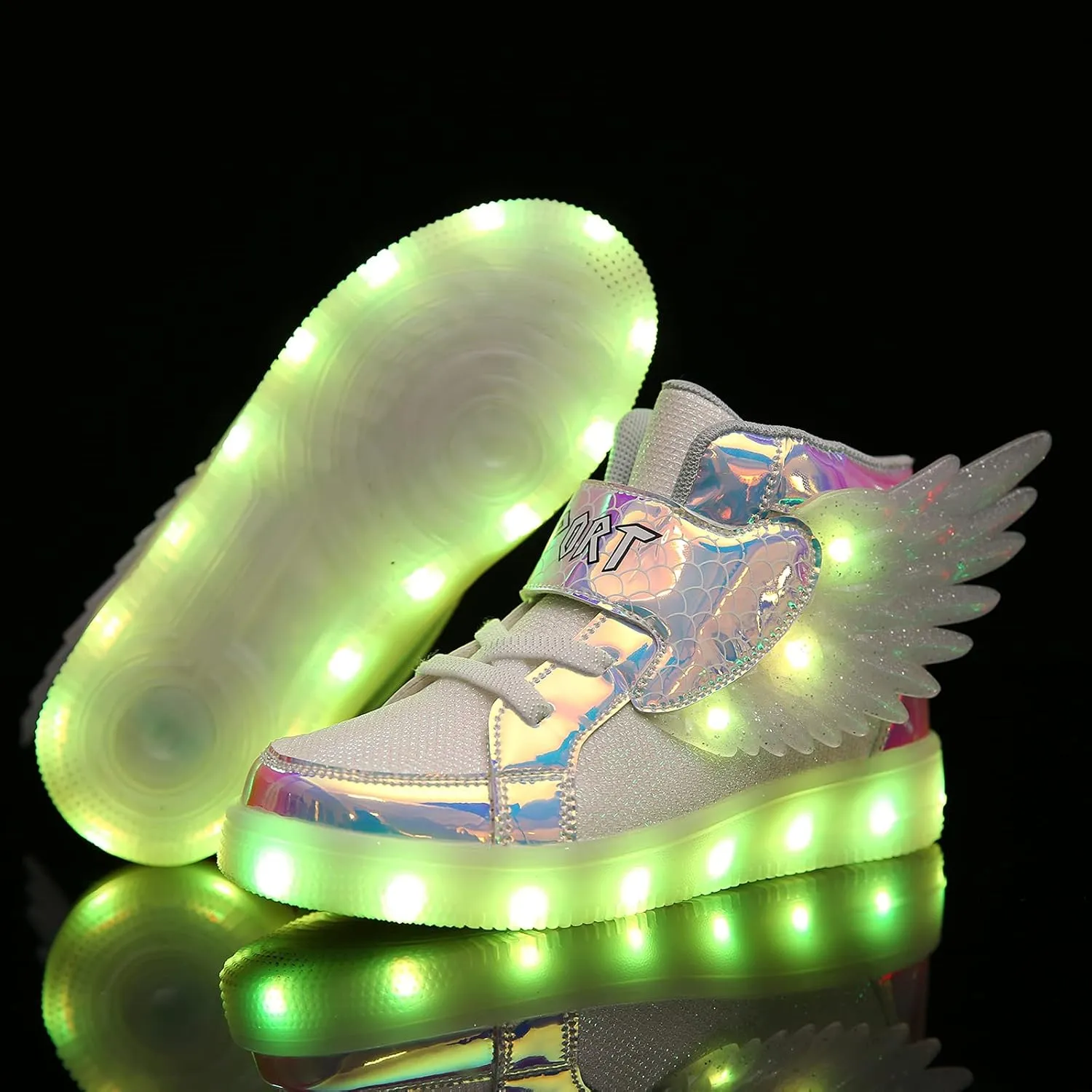Kids Light up Shoes LED USB Charging Flashing High-top Wings Sneakers Boys Girls Trainers for Festivals Halloween Christmas New Year Party Great Gift