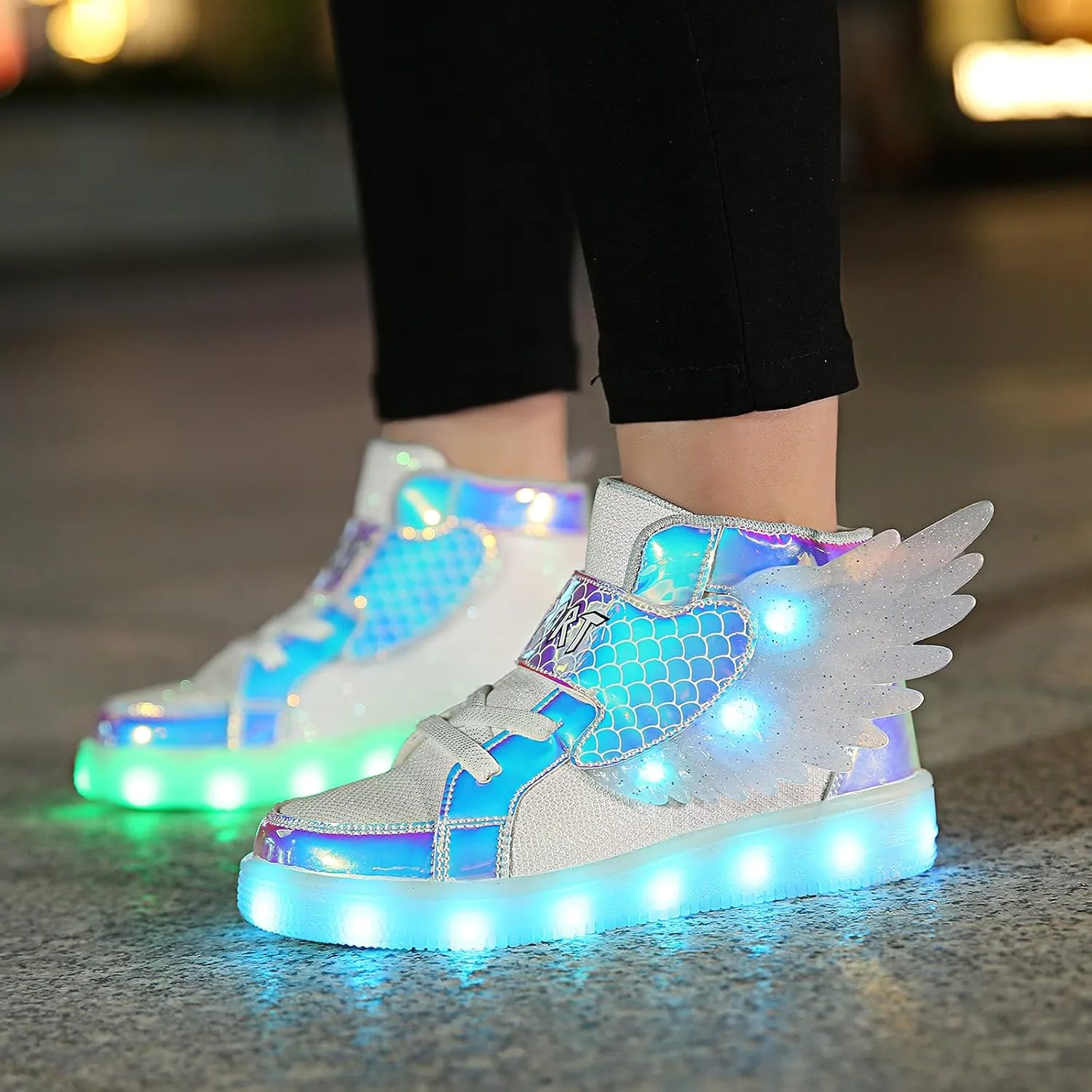 Kids Light up Shoes LED USB Charging Flashing High-top Wings Sneakers Boys Girls Trainers for Festivals Halloween Christmas New Year Party Great Gift