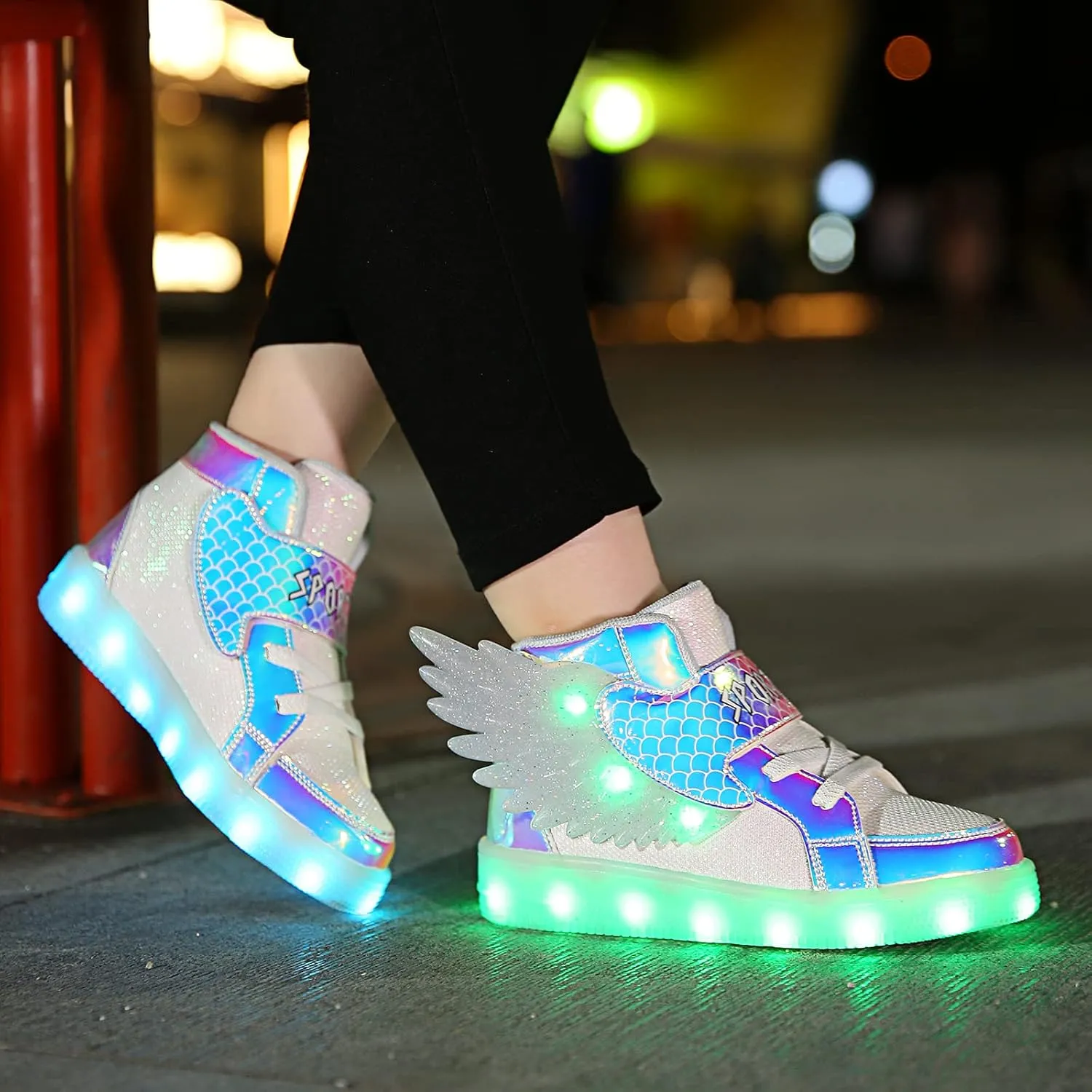 Kids Light up Shoes LED USB Charging Flashing High-top Wings Sneakers Boys Girls Trainers for Festivals Halloween Christmas New Year Party Great Gift