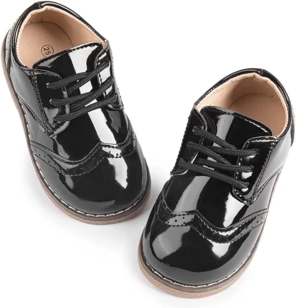KIDSUN Toddler Boy’s Girl’s Dress Shoes Comfort Lace-Up Oxford School Uniform Shoes Loafer Flats (Toddler/Little Kid) E-Black
