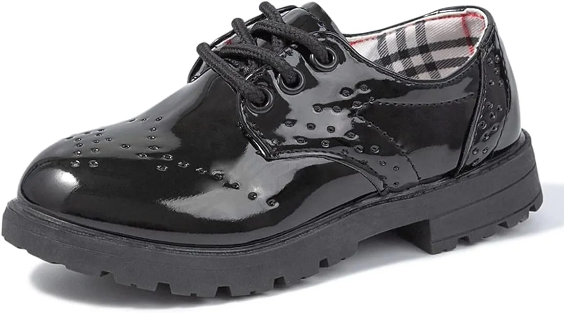 KIDSUN Toddler Boy’s Girl’s Dress Shoes Comfort Lace-Up Oxford School Uniform Shoes Loafer Flats (Toddler/Little Kid) E-Black