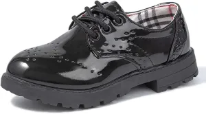 KIDSUN Toddler Boy’s Girl’s Dress Shoes Comfort Lace-Up Oxford School Uniform Shoes Loafer Flats (Toddler/Little Kid) E-Black