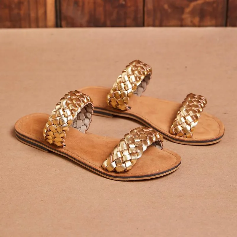 Kingsley Heath Braided Sandal Gold/Brass/Tan