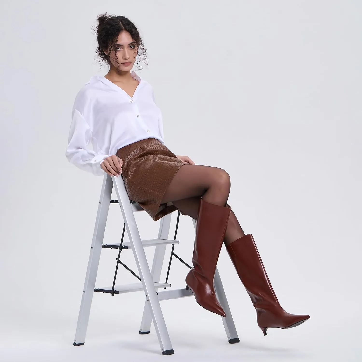 Kitten Heel Knee High Boots for Women, 1.5-in Stiletto Low Heel Long Boots Women Knee High, Womens Pull on Pointed Toe Tall Boots, Below the Knee Boots Faux Leather