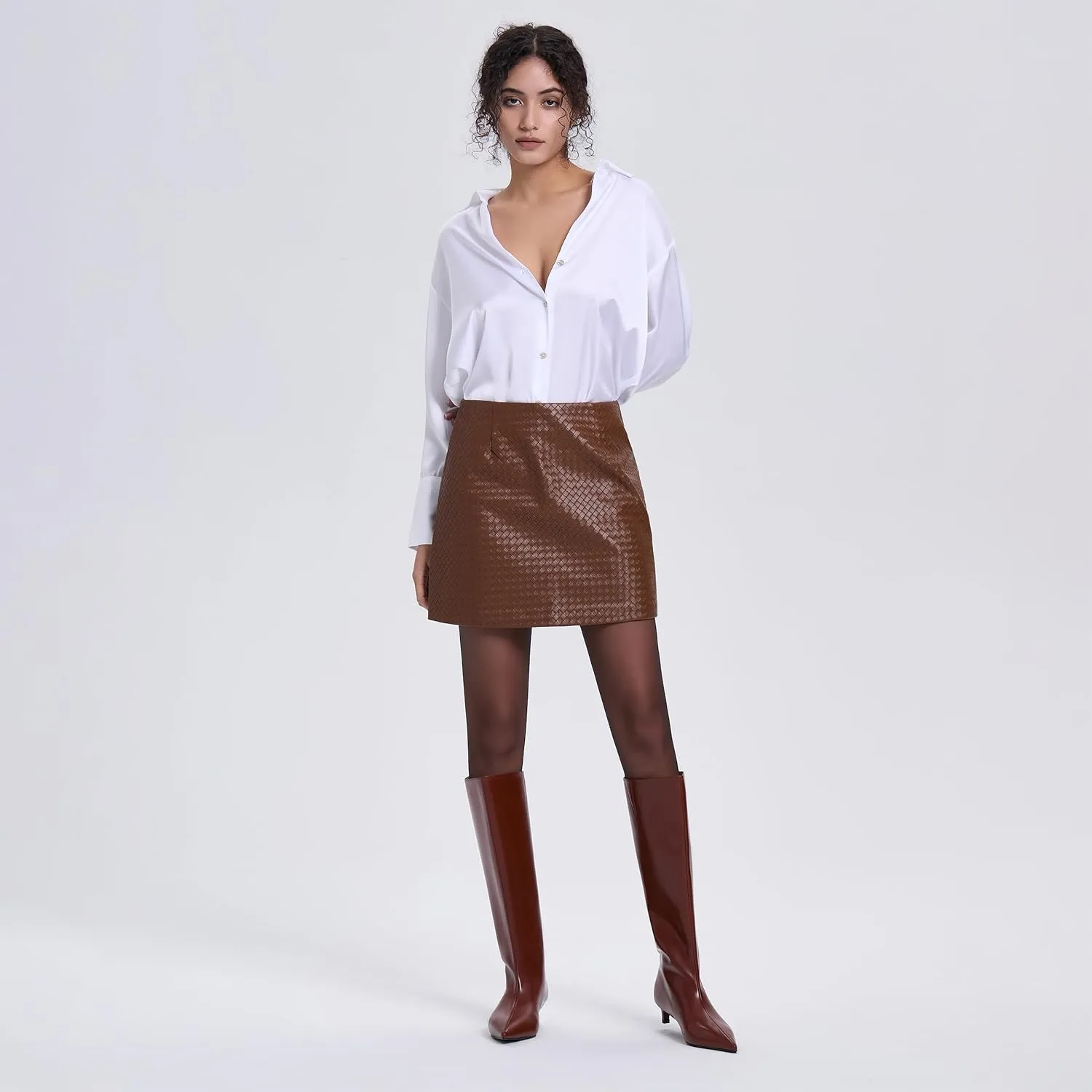 Kitten Heel Knee High Boots for Women, 1.5-in Stiletto Low Heel Long Boots Women Knee High, Womens Pull on Pointed Toe Tall Boots, Below the Knee Boots Faux Leather