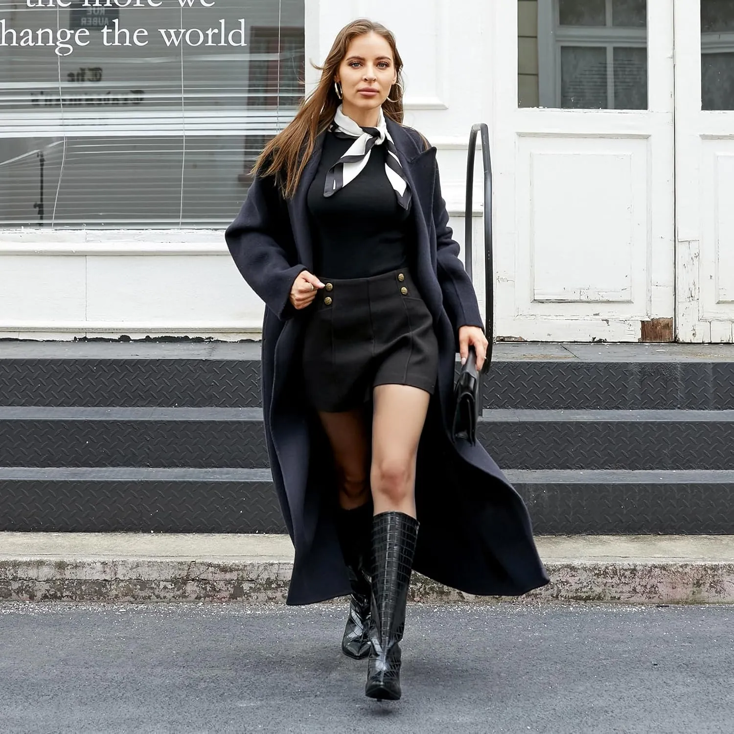 Kitten Heel Knee High Boots for Women, 1.5-in Stiletto Low Heel Long Boots Women Knee High, Womens Pull on Pointed Toe Tall Boots, Below the Knee Boots Faux Leather