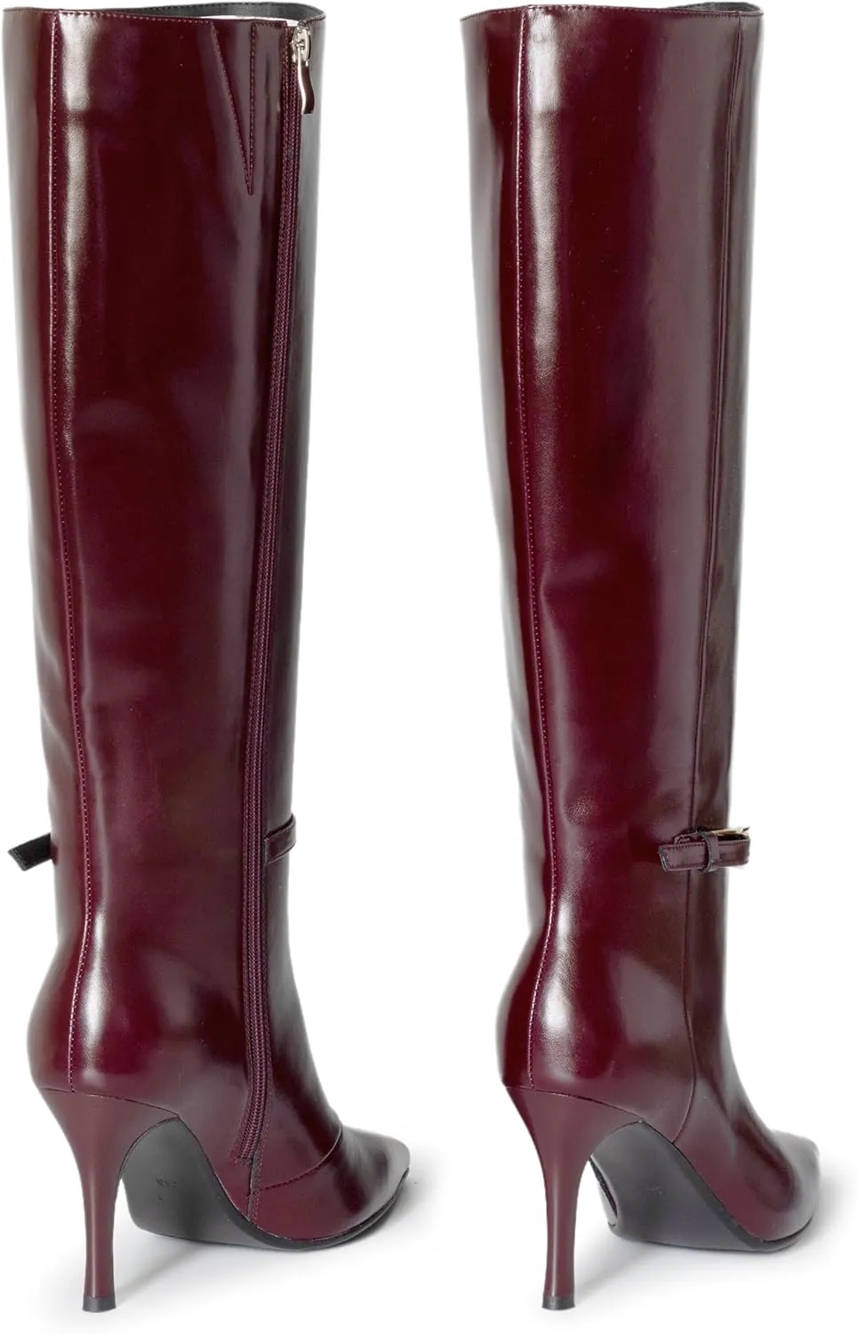 Knee High Boots Women Stiletto High Heel 3.3in, Side Zipper Pointed Toe Metal Buckle Tall Boots Dress Boots for Women, Comfortable Faux Leather Below the Knee Long Boots