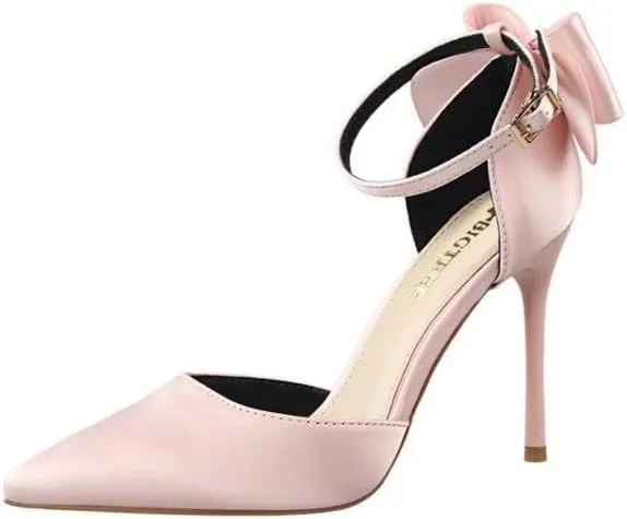 Korean version of sweet beauty shoes with thin heels, high heels, shallow mouth, pointed silk, hollow back bow, and sandals