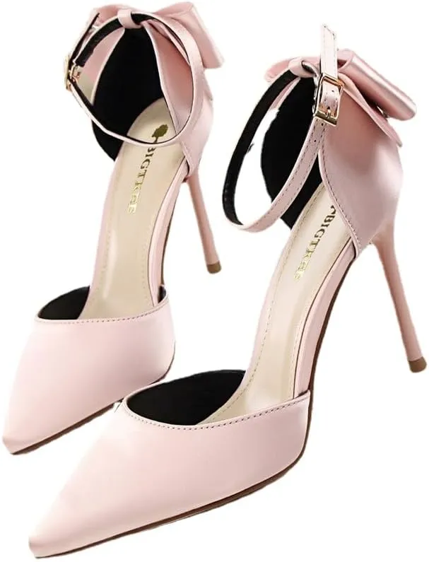 Korean version of sweet beauty shoes with thin heels, high heels, shallow mouth, pointed silk, hollow back bow, and sandals