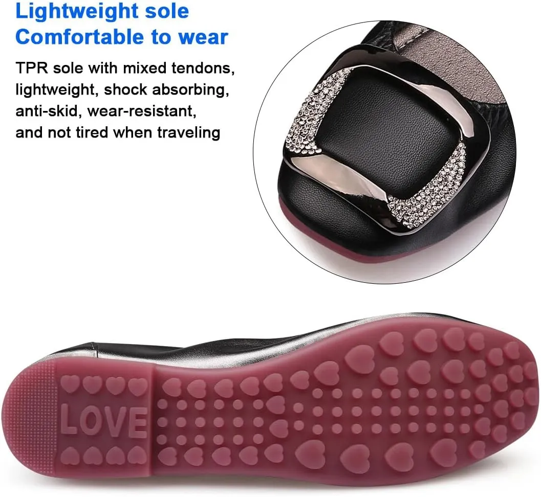 KUNWFNIX Women's Ballet Flats Crystal Wedding Ballerina Shoes Pointed Toe Pearl Diamond Low Heel Comfortable Dressy Work Business Dance Flats