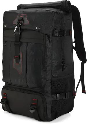 Large Capacity Black 50L Travel Backpack with Shoe Compartment, Hiking & Business Trip Luggage Bag for Men & Women