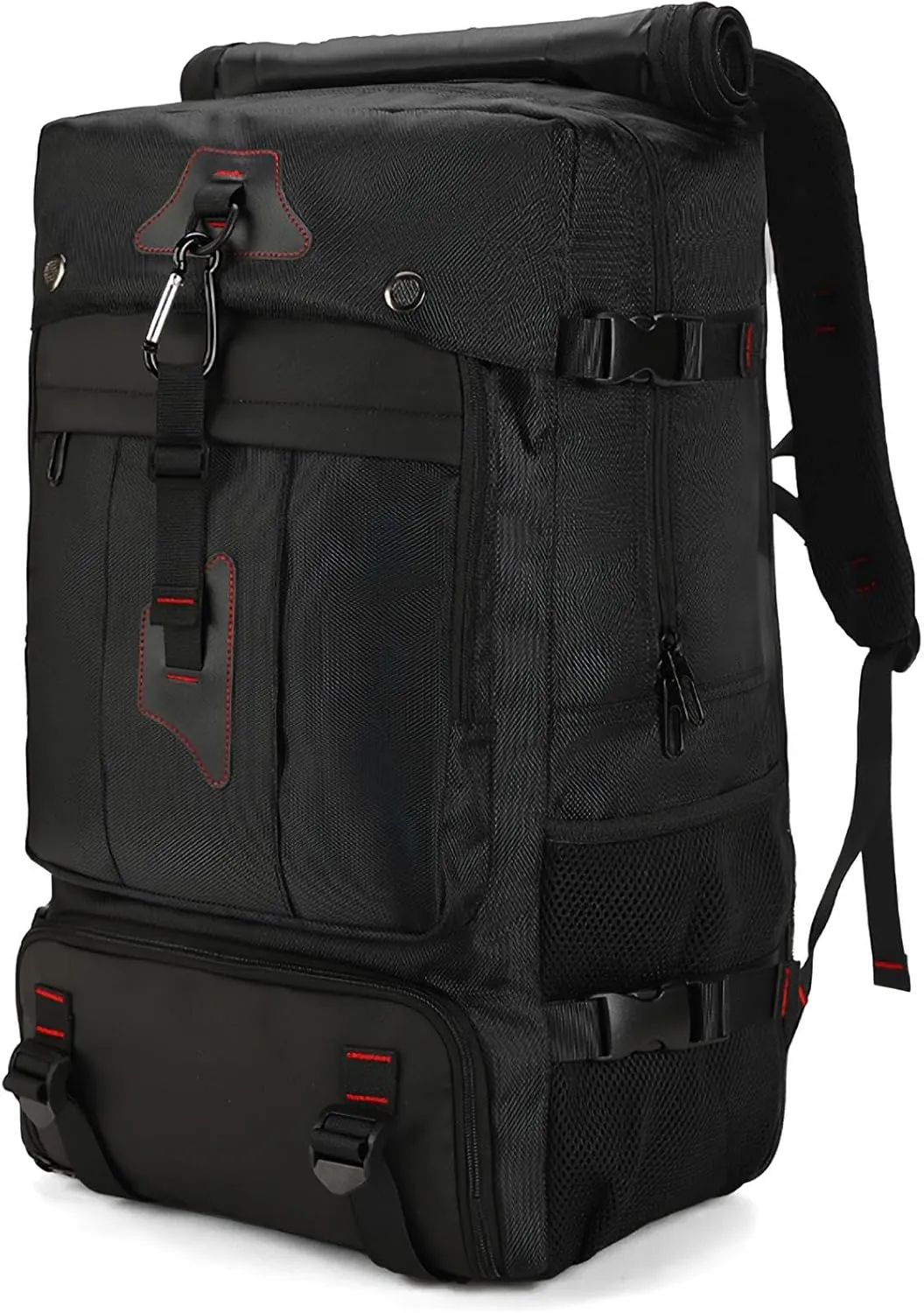 Large Capacity Black 50L Travel Backpack with Shoe Compartment, Hiking & Business Trip Luggage Bag for Men & Women