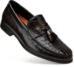 Leather Classic Tassels Loafer for Mens, Fashion Alligator Printed Tassel Dress Shoes Business Wedding Slip-on Penny Loafer Party Shoes for Men