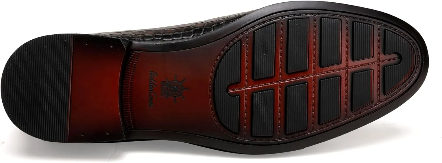 Leather Classic Tassels Loafer for Mens, Fashion Alligator Printed Tassel Dress Shoes Business Wedding Slip-on Penny Loafer Party Shoes for Men