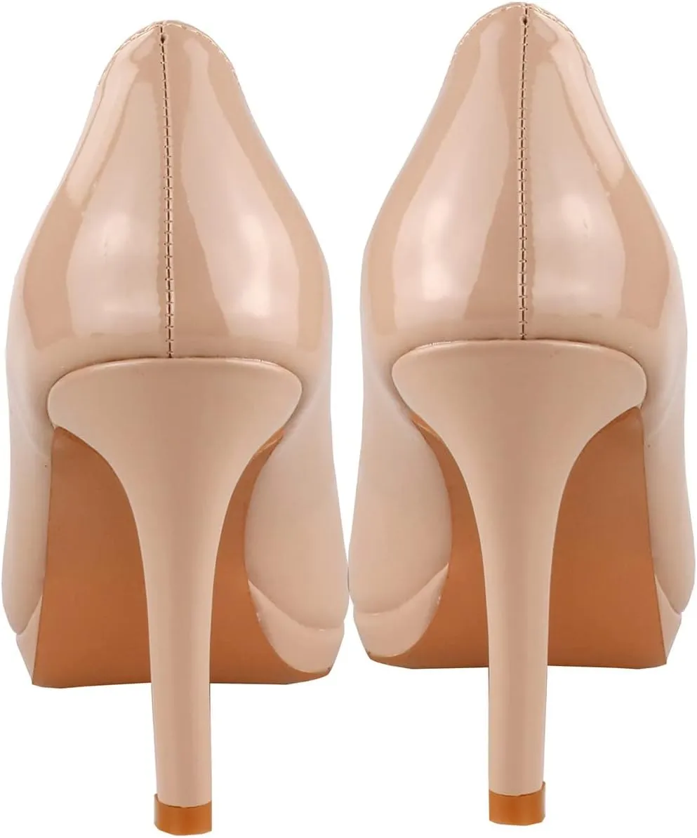 LEMUTISME Women's Patent Leather Sexy Slip On Peep Toe High Heel Dress Pumps Chic Glossy Open Toe Stiletto Heel Platform Sandals