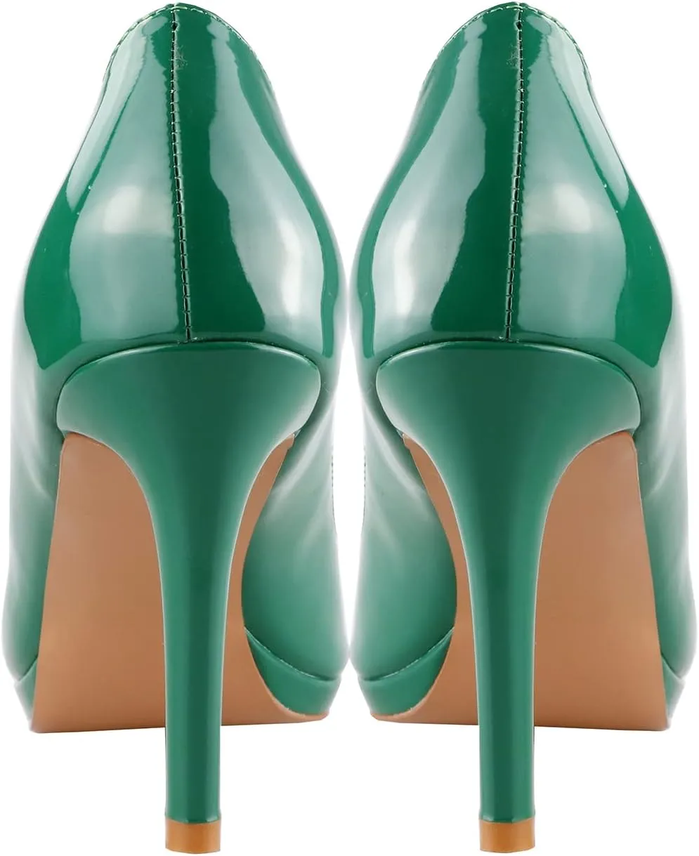 LEMUTISME Women's Patent Leather Sexy Slip On Peep Toe High Heel Dress Pumps Chic Glossy Open Toe Stiletto Heel Platform Sandals