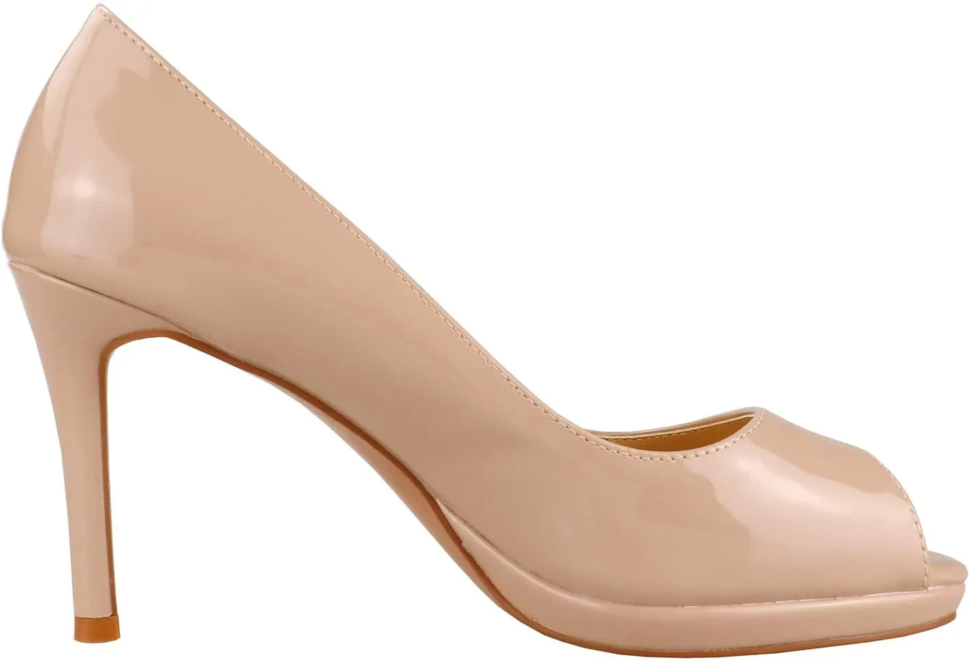 LEMUTISME Women's Patent Leather Sexy Slip On Peep Toe High Heel Dress Pumps Chic Glossy Open Toe Stiletto Heel Platform Sandals
