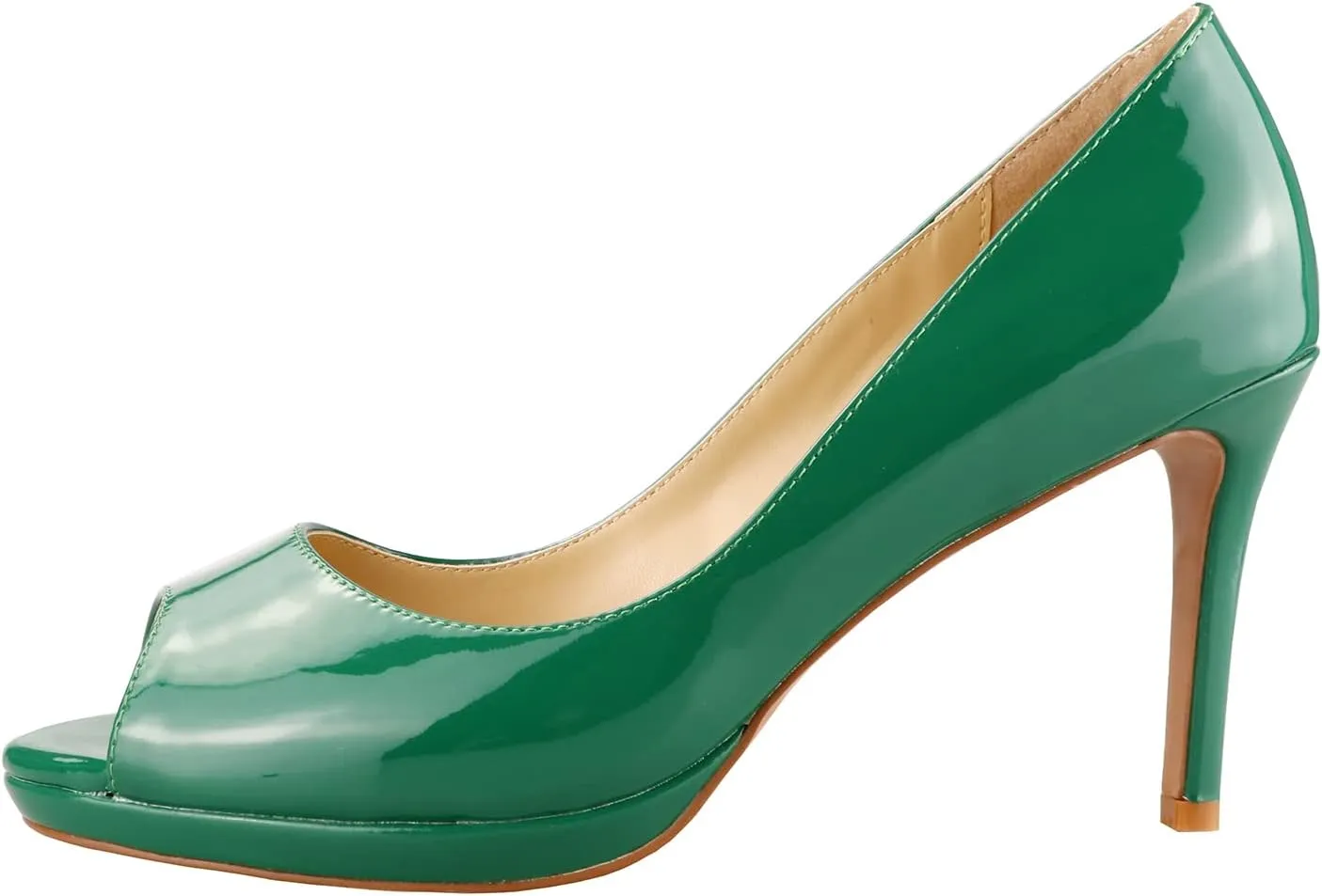 LEMUTISME Women's Patent Leather Sexy Slip On Peep Toe High Heel Dress Pumps Chic Glossy Open Toe Stiletto Heel Platform Sandals