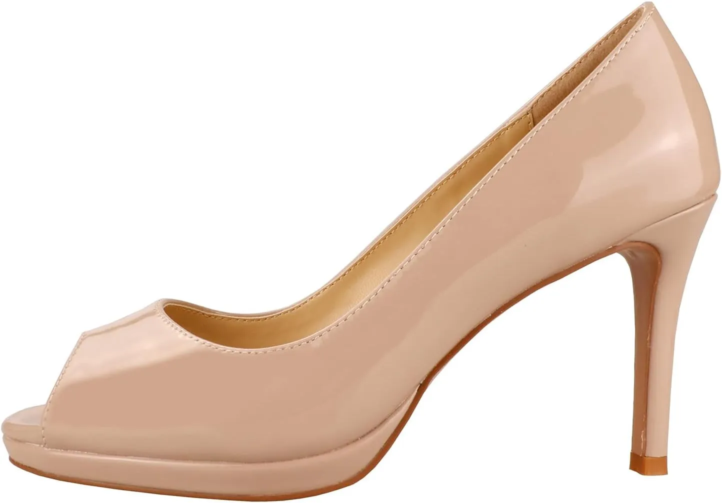 LEMUTISME Women's Patent Leather Sexy Slip On Peep Toe High Heel Dress Pumps Chic Glossy Open Toe Stiletto Heel Platform Sandals