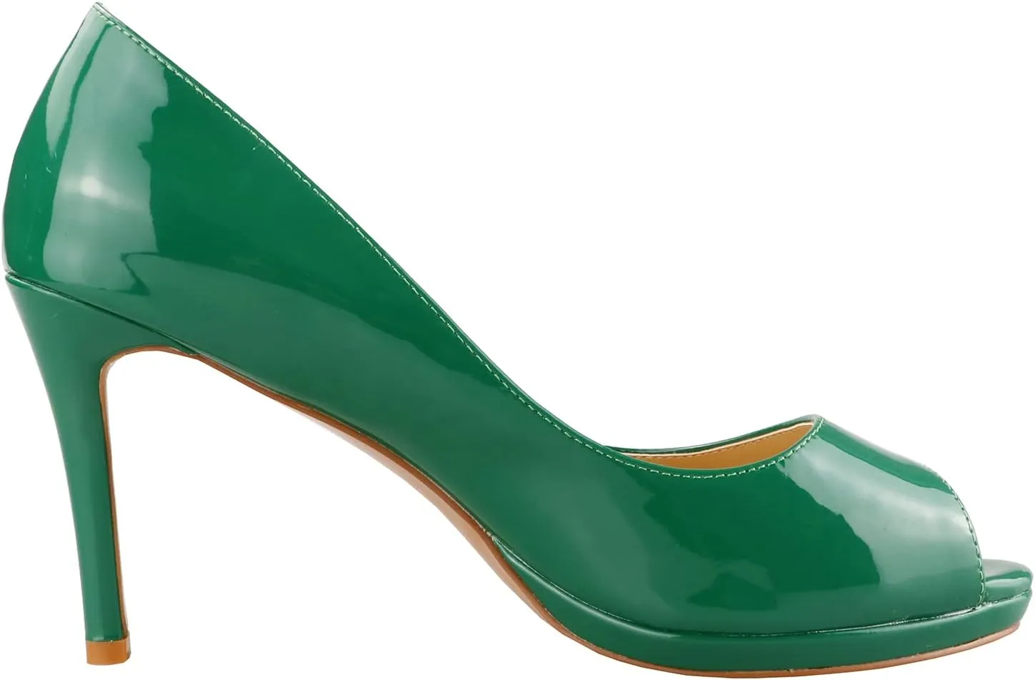LEMUTISME Women's Patent Leather Sexy Slip On Peep Toe High Heel Dress Pumps Chic Glossy Open Toe Stiletto Heel Platform Sandals
