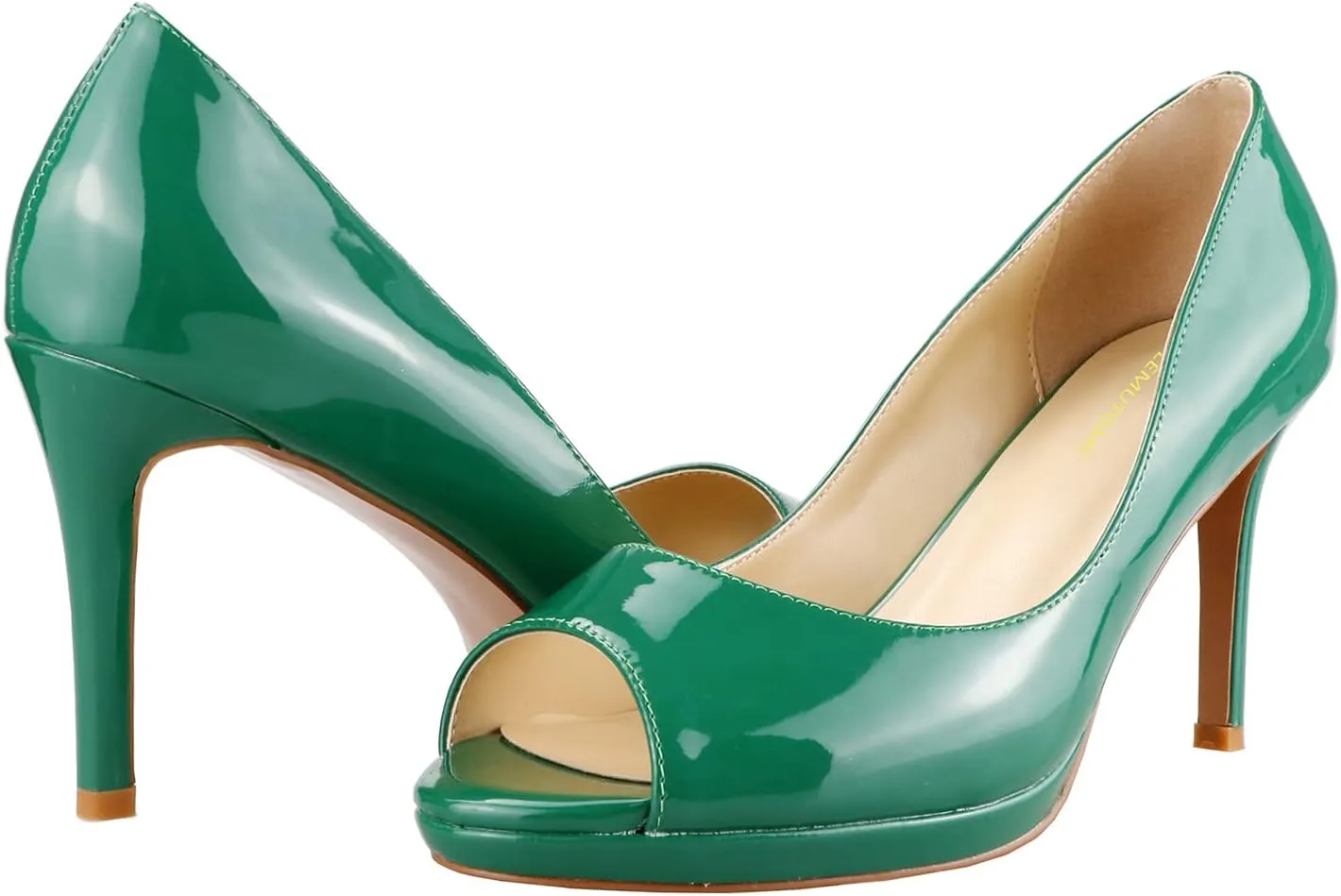 LEMUTISME Women's Patent Leather Sexy Slip On Peep Toe High Heel Dress Pumps Chic Glossy Open Toe Stiletto Heel Platform Sandals