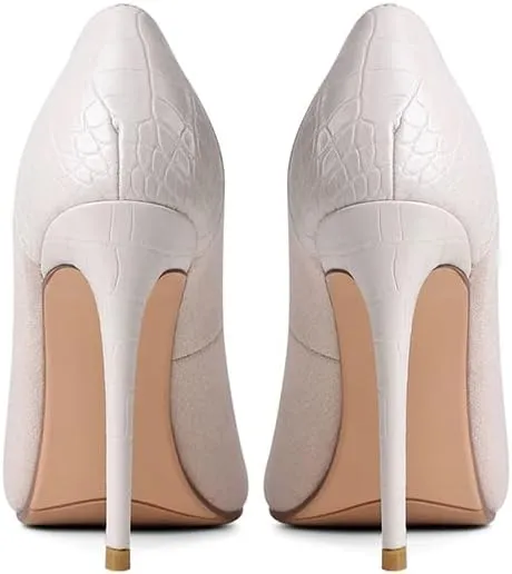 LEMUTISME Women‘s Trendy Pointed Closed Toe Crocodile Stiletto Heels Chic Cap Toe Suede Slip On 4IN High Heel Dress Pumps for Wedding Prom