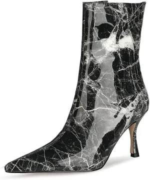 LEMUTISME Women's Trendy Snakeskin Booties Chic Pointed Toe Side Zip 3IN Stiletto High Heels Dress Fashion Ankle Boots For Office Party