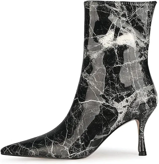 LEMUTISME Women's Trendy Snakeskin Booties Chic Pointed Toe Side Zip 3IN Stiletto High Heels Dress Fashion Ankle Boots For Office Party