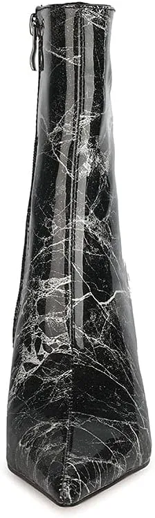 LEMUTISME Women's Trendy Snakeskin Booties Chic Pointed Toe Side Zip 3IN Stiletto High Heels Dress Fashion Ankle Boots For Office Party