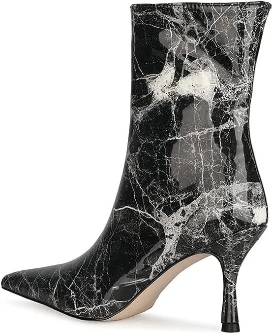 LEMUTISME Women's Trendy Snakeskin Booties Chic Pointed Toe Side Zip 3IN Stiletto High Heels Dress Fashion Ankle Boots For Office Party