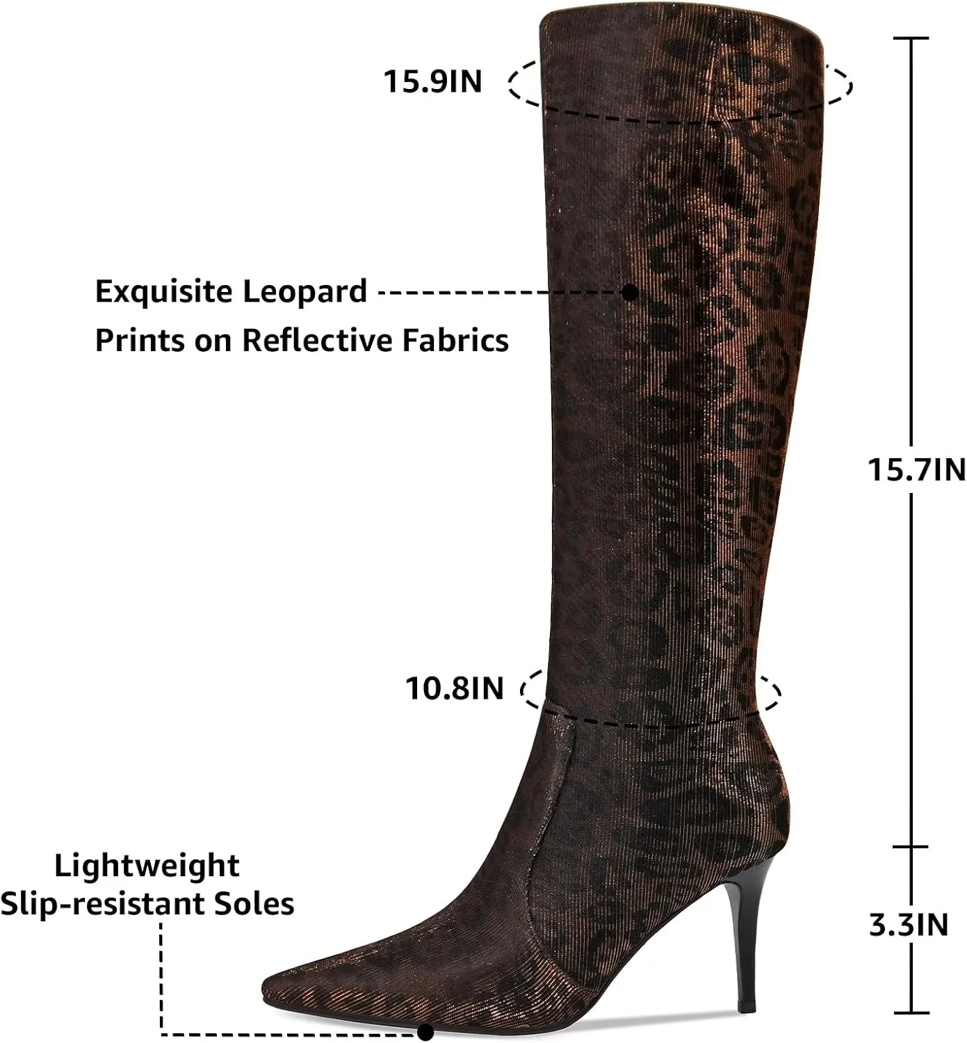 Leopard Print Knee High Boots Women 3.3in Stiletto High Heel, Cheetah Print Tall Boots Dress Boots for Women with Side Zipper Pointed Toe, Animal Print Below the Knee Long Boots