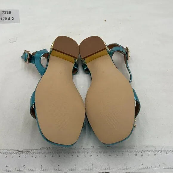 Light Blue T-Strap Open Toe Rhinestone Slingback Low Heel Ankle Strap Sandals