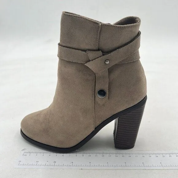Light Brown Comfort Chunky Heel Ankle Boots Chelsea Lace Up Straps with Zipper