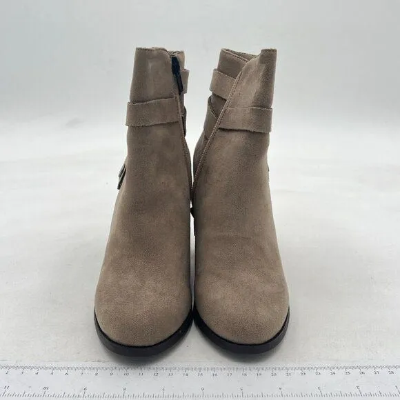 Light Brown Comfort Chunky Heel Ankle Boots Chelsea Lace Up Straps with Zipper