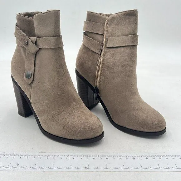 Light Brown Comfort Chunky Heel Ankle Boots Chelsea Lace Up Straps with Zipper